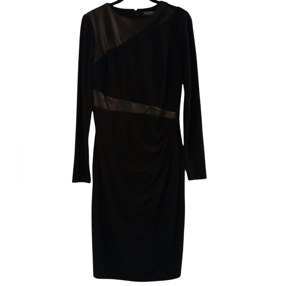 Lauren By Ralph Lauren NWOT Black Leather Sheer Winter Cocktail Party Dress-4